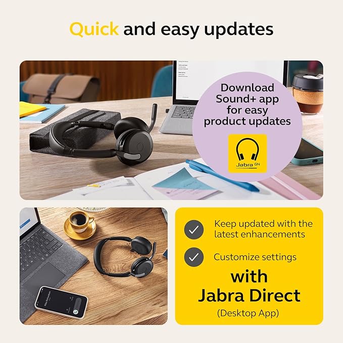 Jabra Evolve2 65 Flex Wireless Stereo Headset - Bluetooth, Noise-Cancelling ClearVoice Technology & Hybrid ANC - Certified for Microsoft Teams - Black