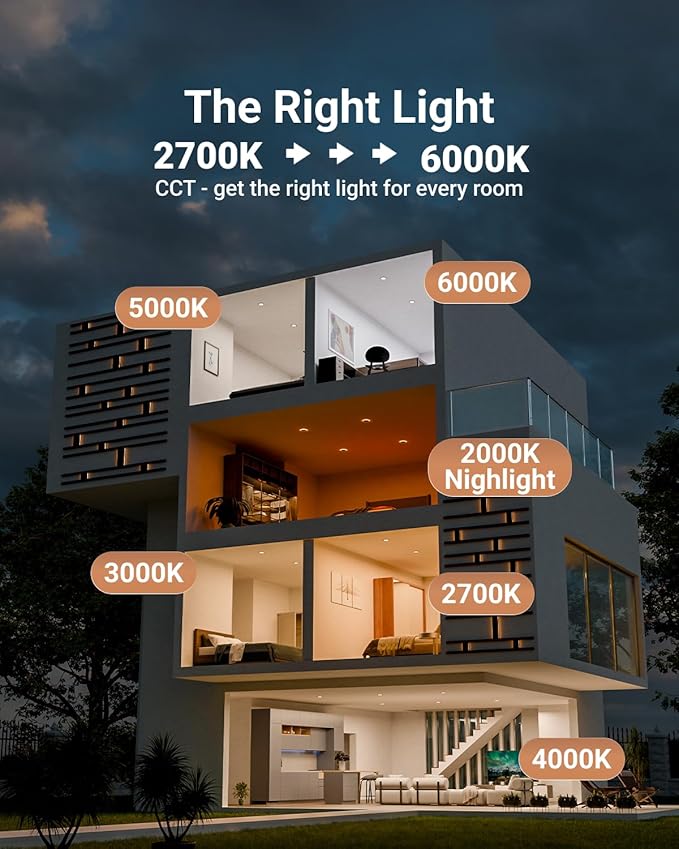 Sunco Black Recessed Lights 6 Inch LED, Canless with Night Light, Wafer Thin, 1500 Lumens, Selectable CCT 2700K/3000K/4000K/5000K/6000K, Dimmable, 12W, with Junction Box UL/ETL 4 Pack