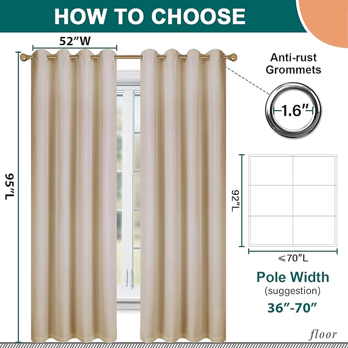 Diraysid 100% Blackout Curtains Beige Linen Curtains - Image 5