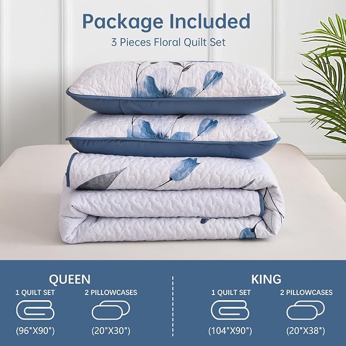 Mybedsoul King Size Quilt Set Blue, Reversible Polyester Coverlet Set - Image 6