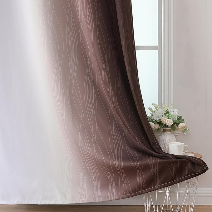 Brown and Greyish White Blackout Curtains 52Wx90L 2 Panels | Ombre Curtains - Image 6