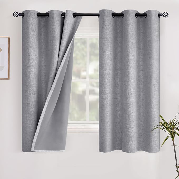 YoungsTex Grey Linen Blackout Curtains 40 Inch Length by YoungsTex