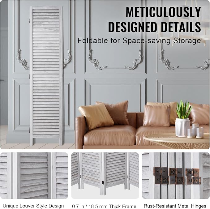 VEVOR Wood Room Divider, 6 Panel Wood Folding Privacy Screen, 66.9 Inches Tall - Image 6