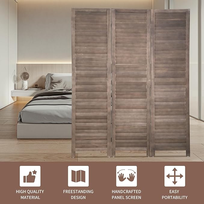 BLKMTY Room Divider 3 Panel Privacy Screen Folding Screen Tall Wood Screen - Image 6