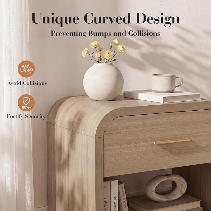 Night Stand Set of 2 1-Drawer and 1 Storage Shelf Nightstand 24" H Metal Handle - Image 3
