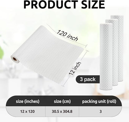 RAY STAR 12X120 Inch Shelf Liner for Kitchen Cabinets, Non-Adhesive Cabinet Liner Washable, PVC Drawer Liner for Dresser Non-Slip Bathroom (White Circle)(3 Roll)