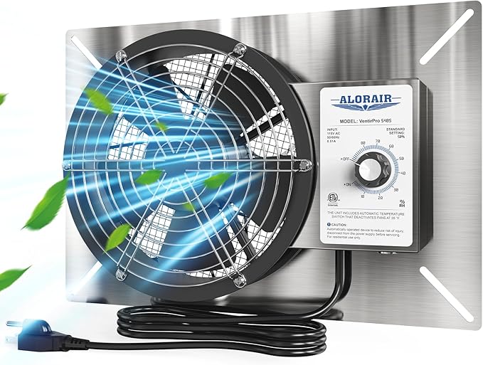 ALORAIR 540 CFM Stainless Steel Crawl Space Vent Fan - Air Out Ventilation Fan with Humidistat Dehumidistat, IP55 Rated Exhaust Fan with Isolation Mesh for Crawlspace Foundation Basements Garage Attic