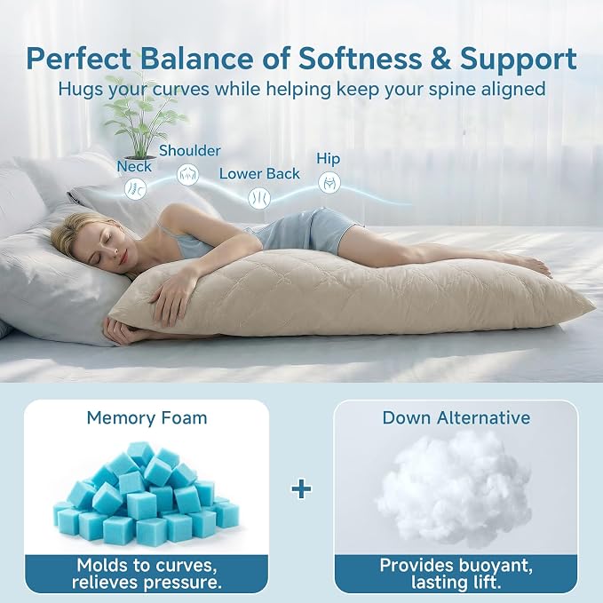 BEDELITE Cooling Body Pillow, Memory Foam Filled, 20x54 Inches | Soft & - Image 4