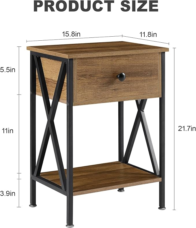 VECELO Nightstand, Modern Bedside End Table, Night Stand - Image 3