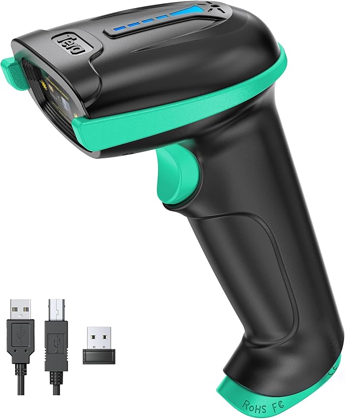Tera Barcode Scanner 1D Wireless with Battery Level Indicator Versatile 2-in-1 (2.4Ghz Wireless+USB 2.0 Wired) 328 Feet Transmission Distance Rechargeable Barcode Reader USB Handheld Bar Code Scanner