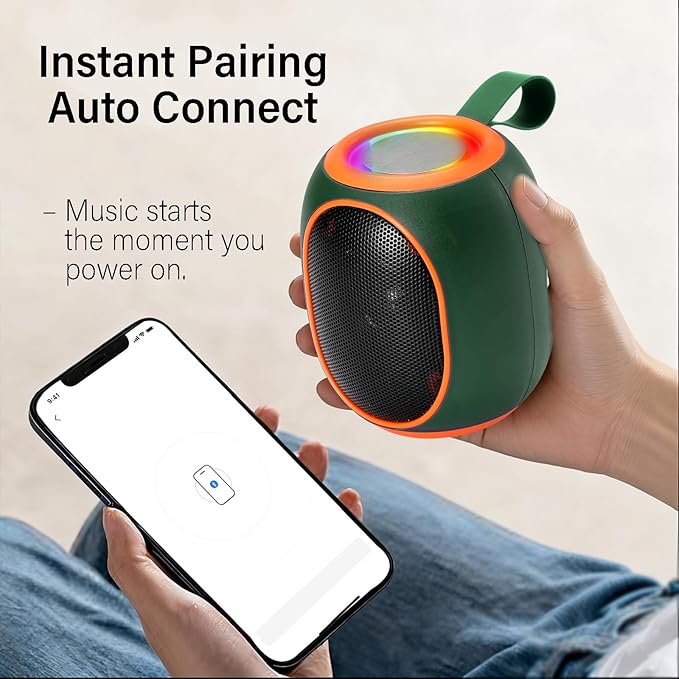 Portable Bluetooth Speaker – 8W HD audio quality, TWS stereo pairing, LED light show, compact and portable, suitable for outdoor use, can be used in cars, travel and parties, a cool teen gift(Green)