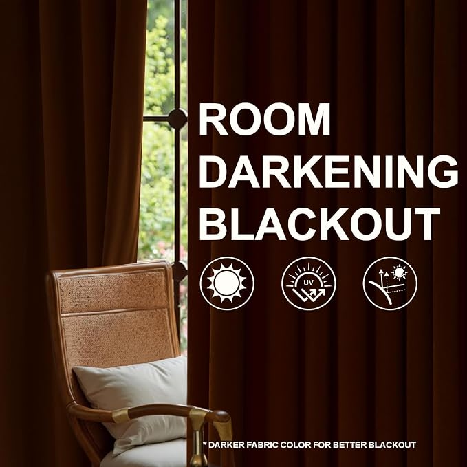Burnt Orange Soft Velvet Pinch Pleat Blackout Curtains 96 Inches Long Thermal - Image 5