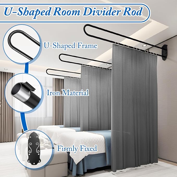 Privacy Partition Curtains, U Shaped Rod - Image 3