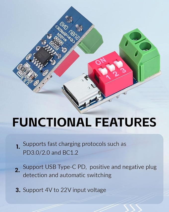 Seloky 12PCS USB-C PD/QC Fast Charge Trigger Module & Decoy Board - Dual-Port Voltage selector (5V/9V/12V/20V Output) Charger Power Delivery Boost Module