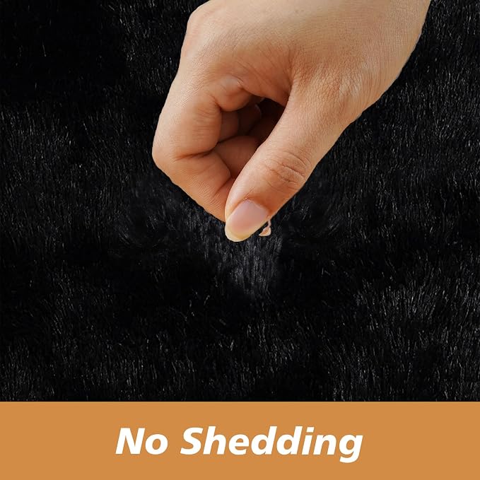 Black Round Shag Area Rug for Bedroom, Washable Fuzzy Carpet for Room Boys - Image 5