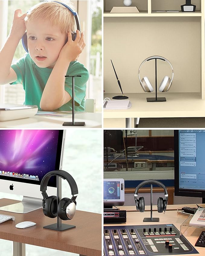 New bee Headphone Stand Headset Holder Earphone Stand with Aluminum Supporting Bar Flexible Headrest ABS Solid Base for All Headphones Size (White)