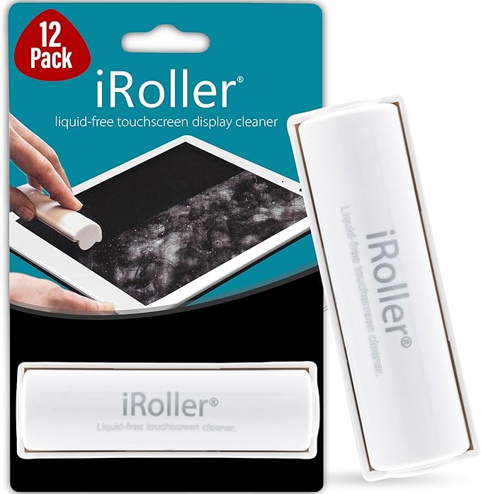 Screen Cleaner by iRoller - Pack of 12 - No Need for Spray or Wipes, Liquid Free - Reusable & Washable -Portable iPad Screen Cleaner for Touchscreen- Ideal for Smartphone, MacBook, Monitor - 3.5"