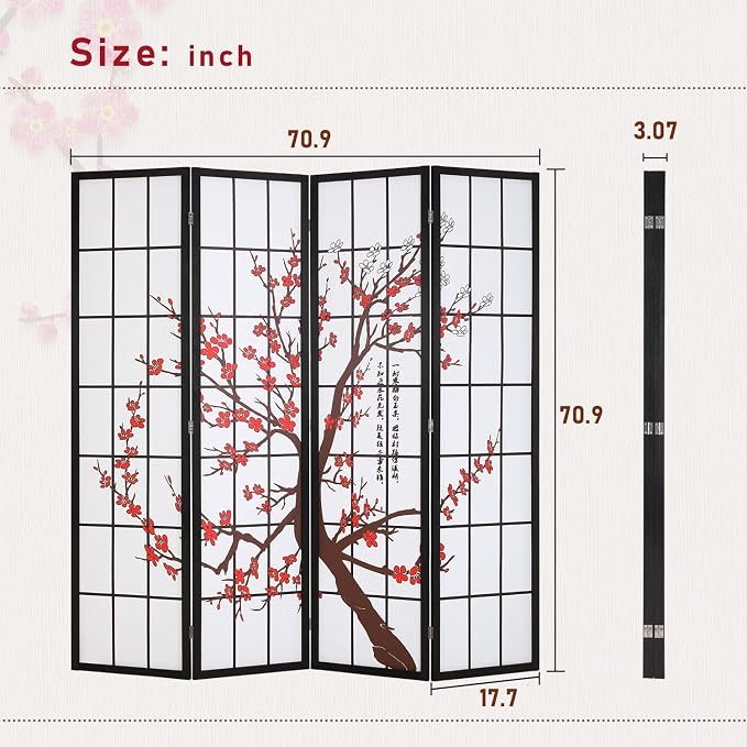 FDW Room Divider 6Ft Folding Privacy Divider 4 Panel Oriental Shoji Screen Wall - Image 7