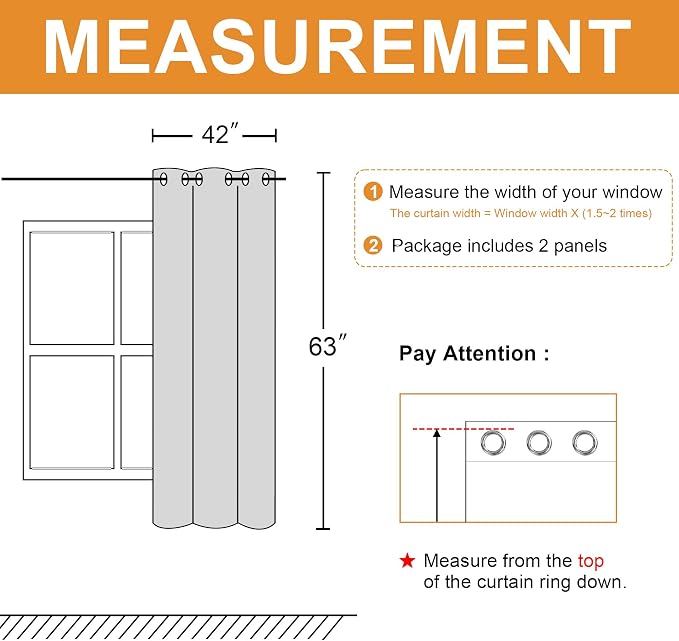 Blackout Curtains for Bedroom, 42 x 63 Inch, 2 Panels | Thermal Insulated - Image 7