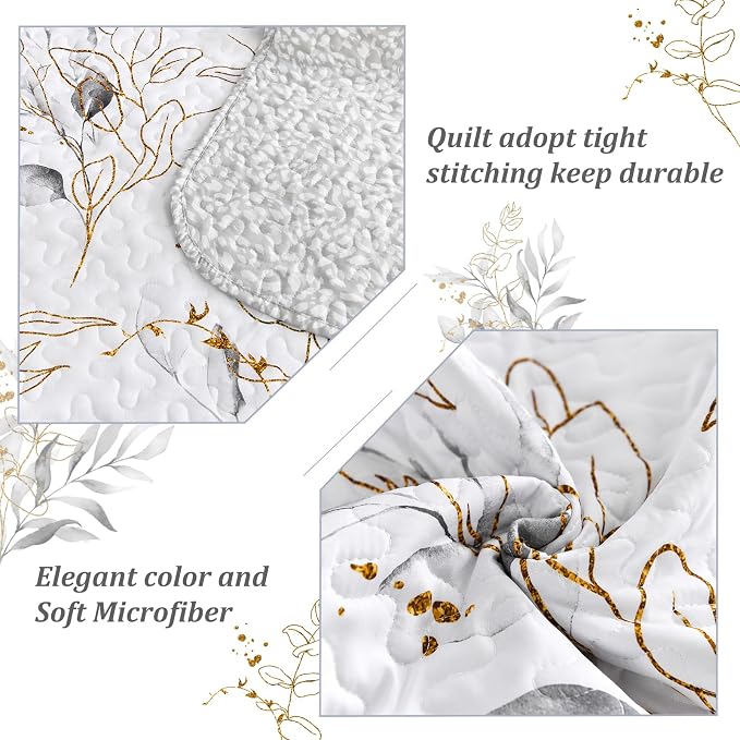 Anibedding Grey Quilt Set Queen, Botanical Bedspread - Image 5