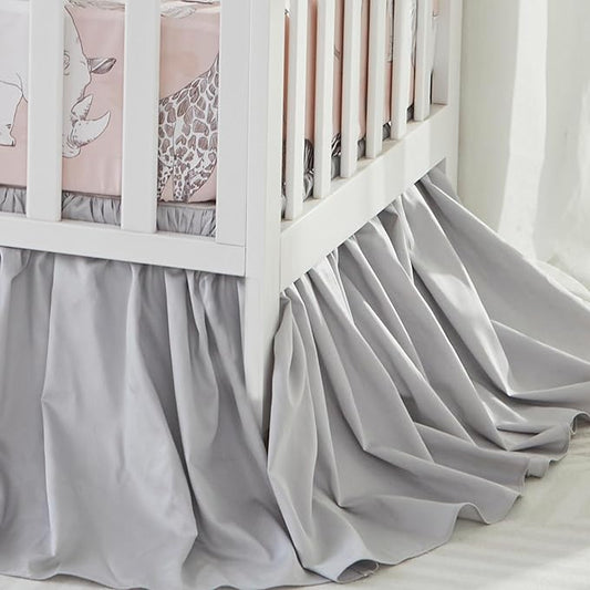 Brandream Crib Bed Skirt for Baby Girls Boys Gray Boho Bohemian Neutral Solid Cotton Toddler Bedskirt Farmhouse Chic Ruffle