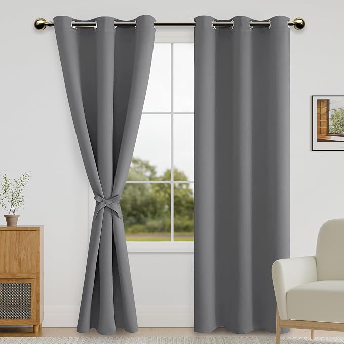 DWCN Grey Blackout Curtains 84 inch Length 2 Panels Set by DWCN