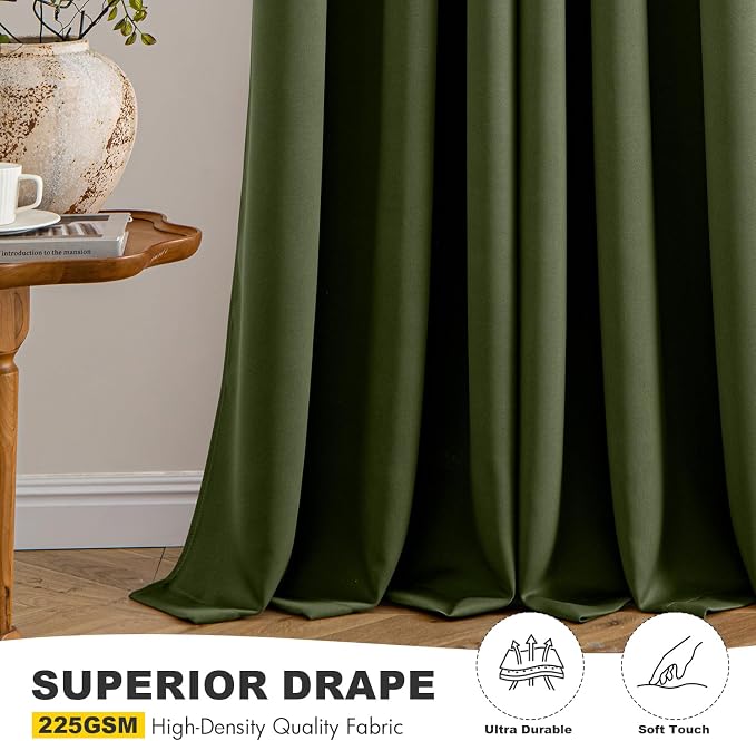 MIULEE Blackout Curtains for Bedroom 2 Panels 40 x 90 Inch Long Olive Green | - Image 5