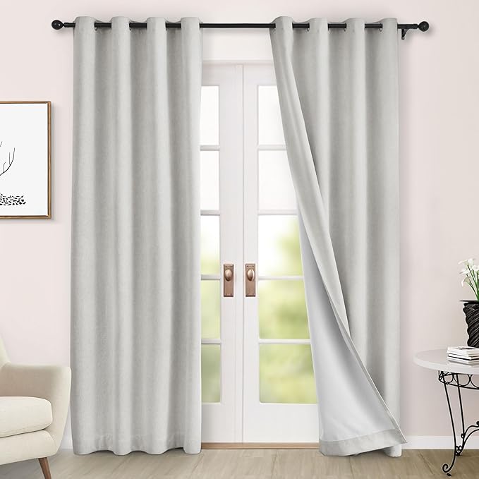 Macochico Thermal Blackout Chenille Curtains 100% Blackout Window Draperies for Living Room Bedroom Auditorium Banquet Hotel White Curtains with Tieback Classic Home Decor 72" Wx102 L 1 Panel