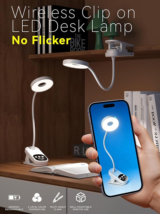 Clip On Desk Lamp Wireless 6000mAh Rechargeable LED Reading Light 3 Colors | - Image 7