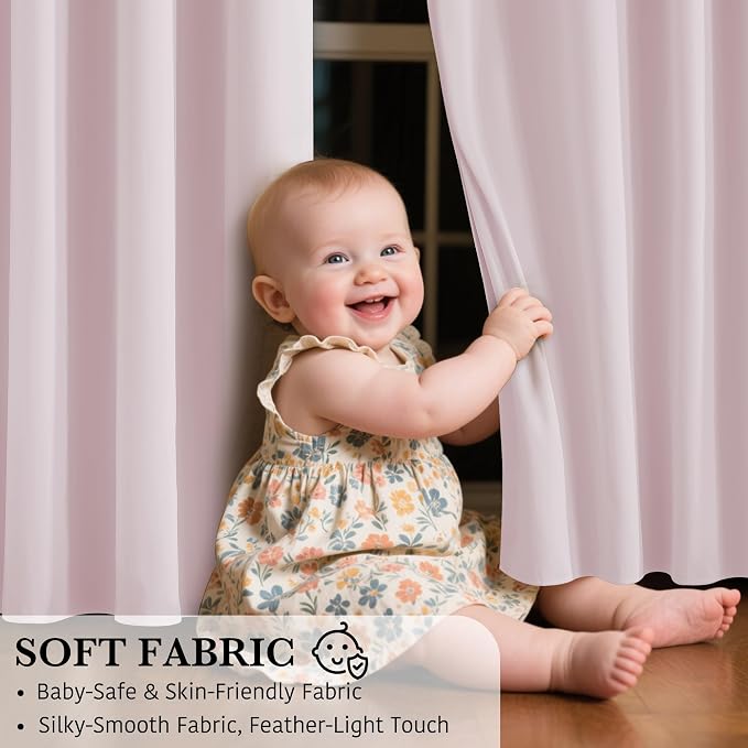 RYB HOME 100% Blackout Baby Pink Curtains - Image 7
