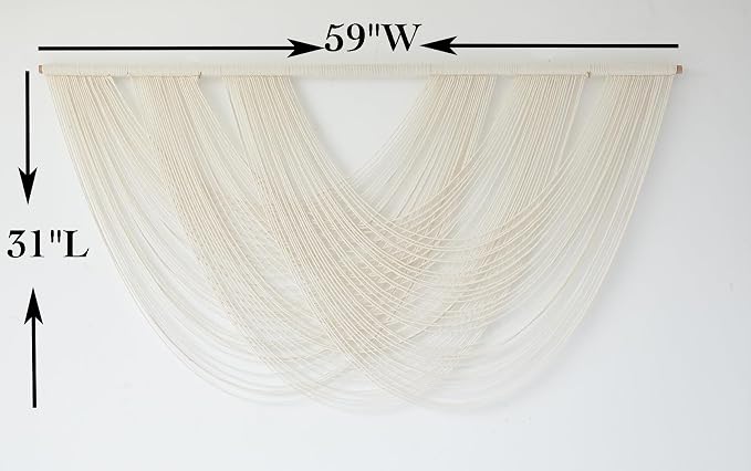 Macrame Wall Hanging Boho Wall Decor Ivory Fiber Handmade Large 57"W*31"L | - Image 4