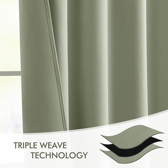 MIULEE Sage Green Back Tab Blackout Curtains 52x120 Inch Long 2 Panels Set | - Image 7