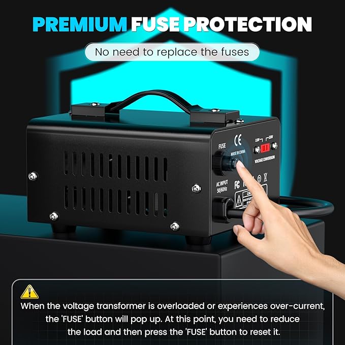 500W Voltage Converter Transformer(110V to 220V or 220V to 110V) Step Up/Down Converter 110/120 Volt - 220/240 Volt w/US Power Cord,Circuit Breaker Protection, LCD Screen Display, Manual Setting