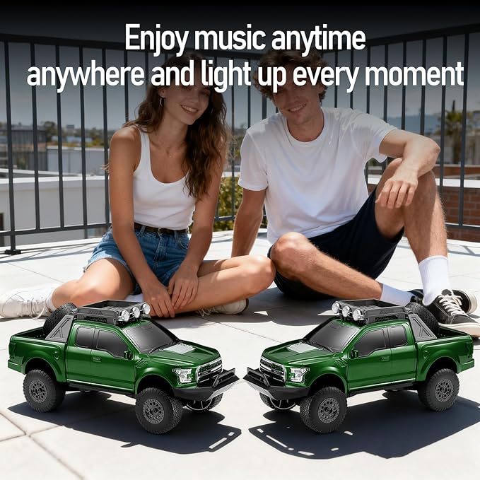 WS-589 Rugged Pickup Truck Bluetooth Replica Speaker – Portable Audio with TWS, LED Party Lights & HD Stereo | Unique Surprise Gift for Music & Truck Lovers (Green)