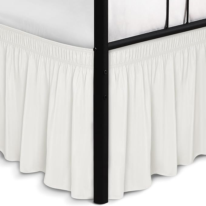 Biscaynebay Wrap Around Bed Skirts with Split Corners for King Beds 17" Drop, Ivory Elastic Dust Ruffles Easy Fit Wrinkle & Fade Resistant Silky Luxurious Fabric Solid Machine Washable