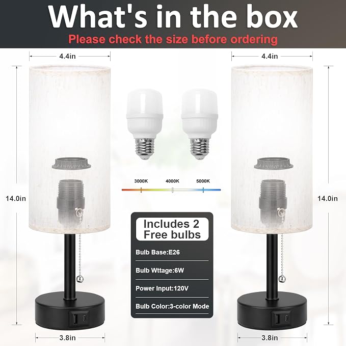 Cream Bedside Table Lamps Set of 2 - Image 4