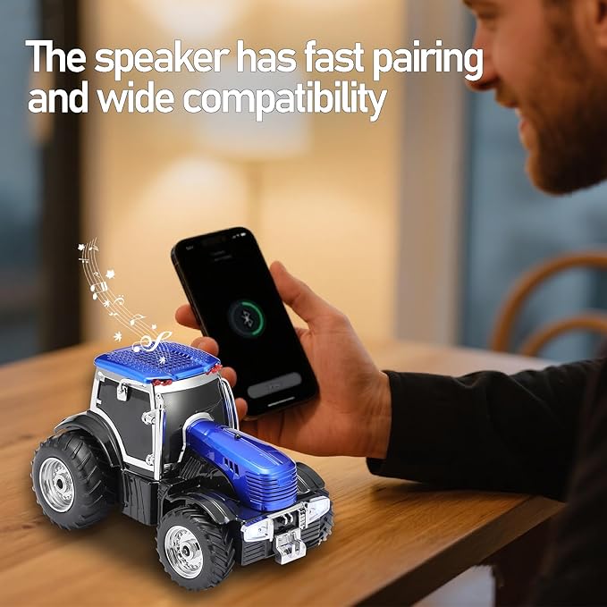 Tractor Head Bluetooth Speaker – unique Bluetooth car speaker with HD stereo, TWS pairing, LED party lights, portable wireless outdoor speaker, car model decoration, and a great gift for men(Blue)