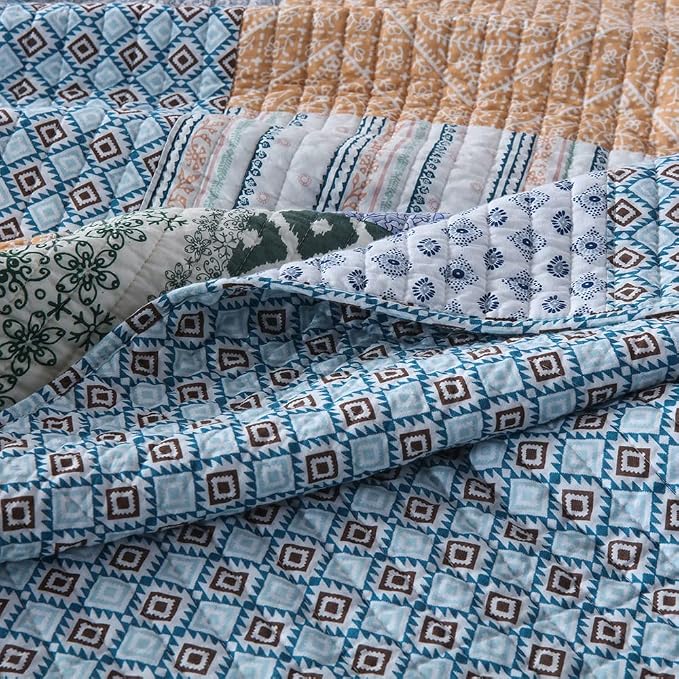 Autumn Dream Cotton Bedspread Bohemian Blue Bedding Quilt, King Size | Cotton - Image 6
