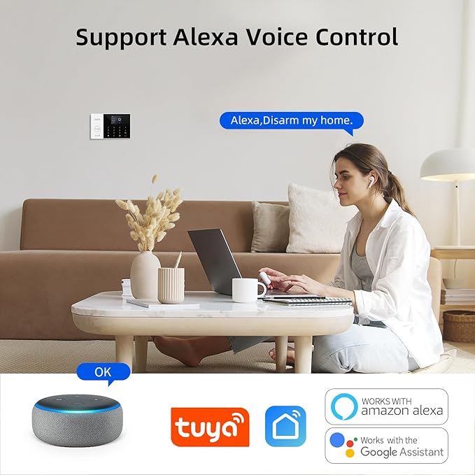 LWOHSI Wireless Home Alarm System,24 Pieces DIY 4G/WiFi Home Security Systems,Phone APP Alert,Door/Window Sensors,Motion Detectors,Remote,Work with Google for Home,Apartment,No Contract Fee