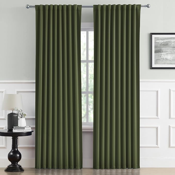 Olive Dark Green Curtains 92 Length 2 Panels, 52 by 92 Inches Long by DUALIFE