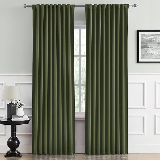 Olive Dark Green Curtains 96 Length 2 Panels, 52 by 96 Inches Long by DUALIFE