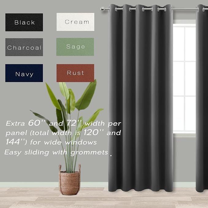 Dark Grey Blackout Room Darkening Curtains 60x63 Inch Length - Image 2