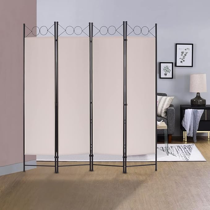 4 Panel Room Divider 6FT Steel Frame Screen Folding Privacy Divider - Image 6