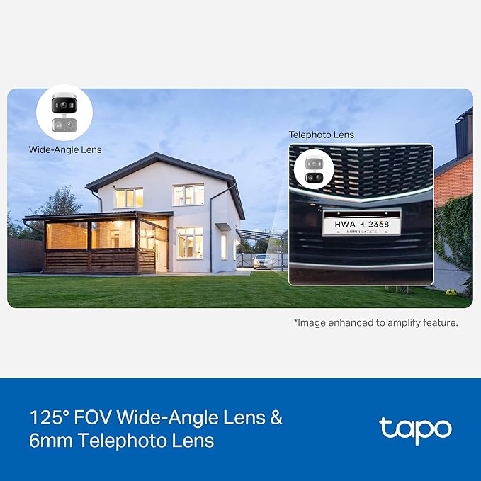 Tapo 2K 3MP Indoor/Outdoor Dual Lens Pan/Tilt Security Camera – 125° Wide-Angle + 6mm Telephoto, Free Person/Vehicle Detection, 360° View, SD/Cloud, Works w/Alexa & Google Assistant – HybridCam Duo