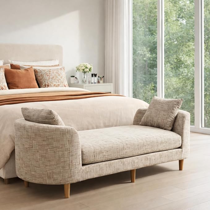 77.2" Oversized Chaise Lounge, Curved Soft End of Bed Bench by Aortzio