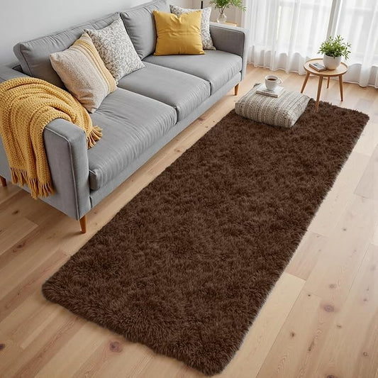 2x6 Bedside Area Rugs for Bedroom: Soft Fluffy Shag Brown Rug for Hallway, Non-Slip Fuzzy Plush Living Room Rug Indoor Floor Carpet for Kids Rooms, Dorm, Nursery, Modern Home Aesthetic Decor