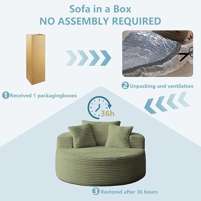 55'' Oversized Round Lounge Chaise Chair, Corduroy Upholstered Indoor Chaise - Image 8