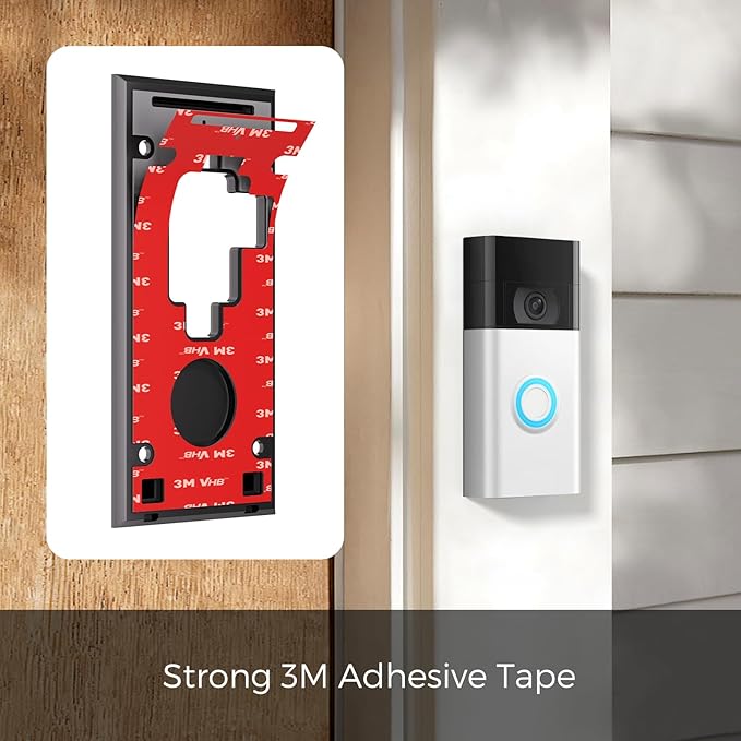 No Drill Ring Doorbell Mount for Battery 2020 - Damage-Free 3M Tape Holder, Rental Friendly No Screws Wall Plate Bracket for Apartment (Ring doorbell 2020 Mount)