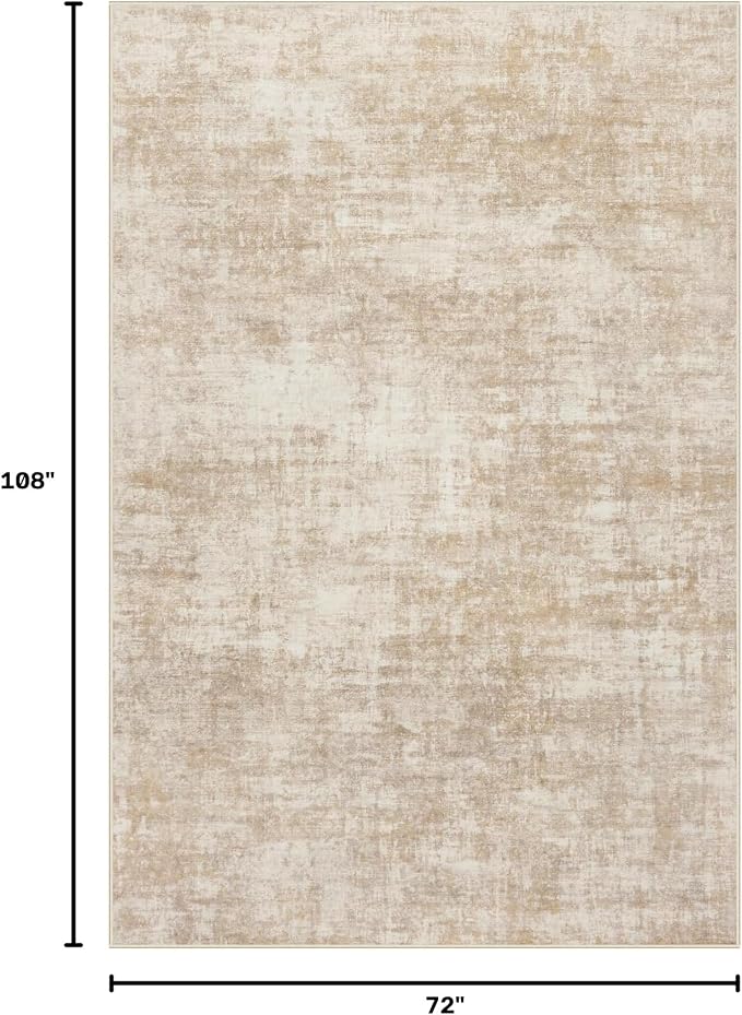 6x9 Area Rugs for Living Room: Washable Abstract Beige Badroom Carpet | - Image 2