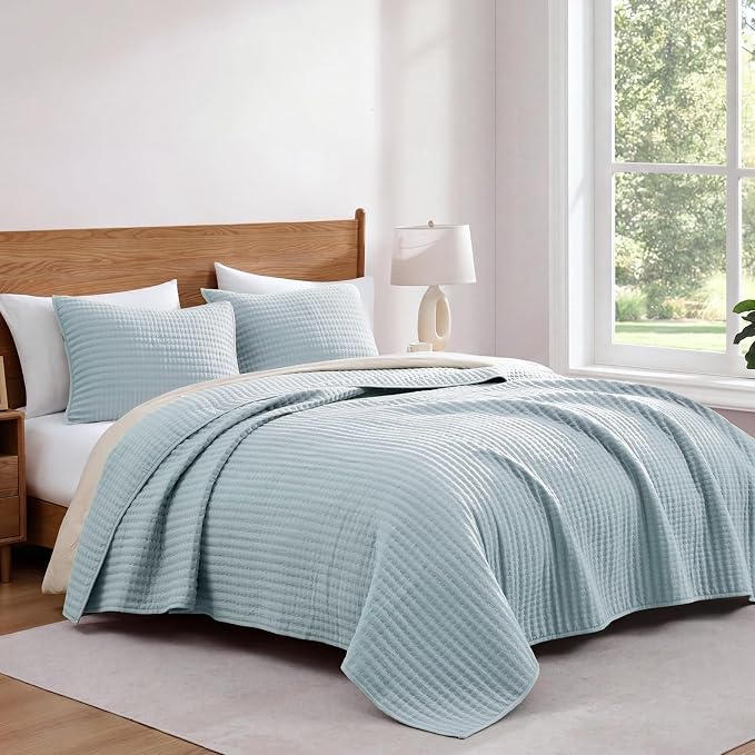 Twin Quilt-Lightweight Bedspreads Sky Blue Twin Quilt Bedding Set | Soft - Image 4